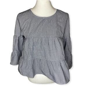 EM Ruffle Striped Tiered Long Sleeve Blouse Size M